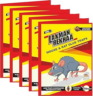 Laxman Rekha Small Glue Rat Pad Mouse Glue Traps with Enhanced Stickiness | Mouse and Insect Glue Sticky Pads Trap | Best for Rodents Mouse Lizards Cockroaches Spiders and Other Pests (Pack of 5)