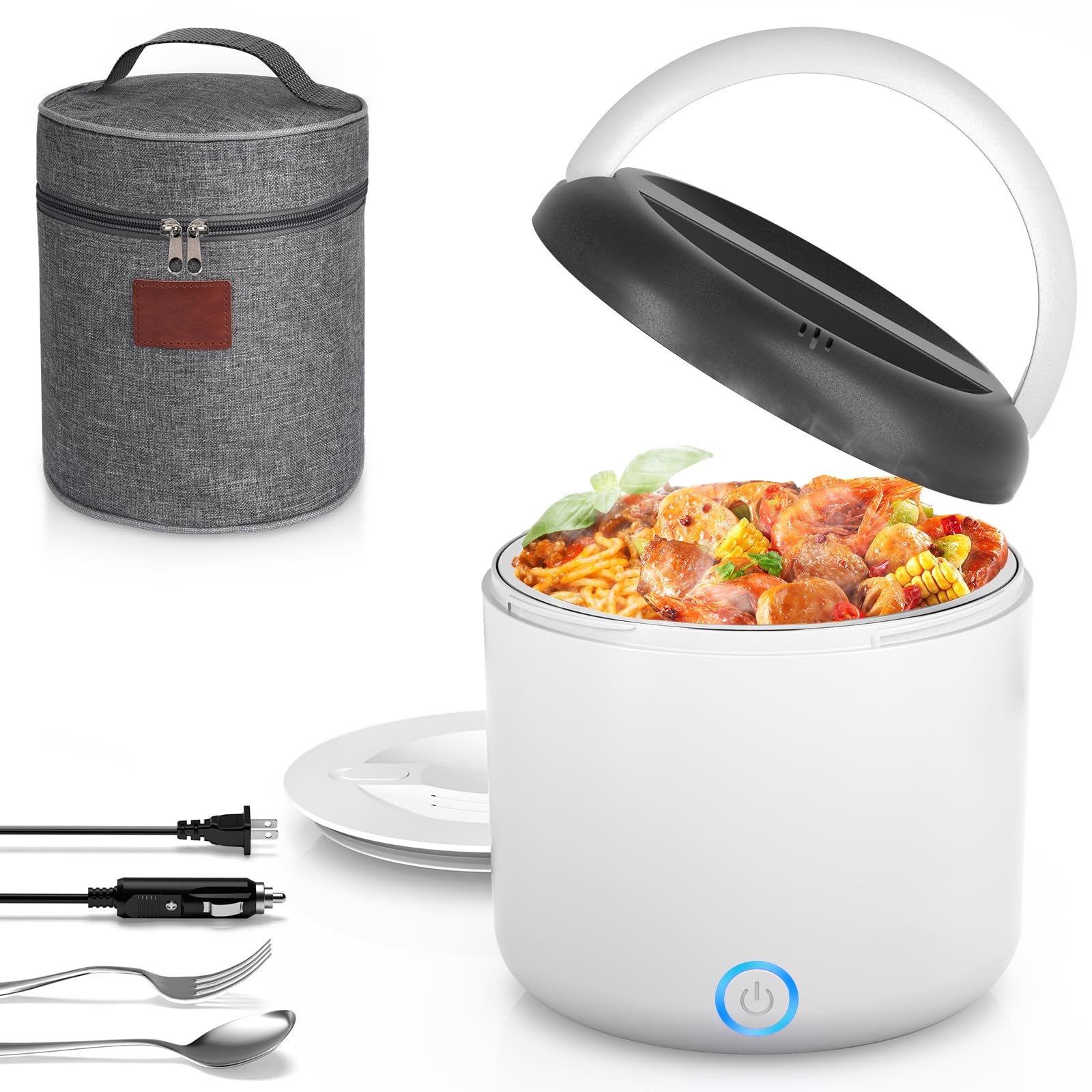 Vingud Electric Lunch Box for Adults, 12V/24V/110V Portable Food Warmer for Car Truck Work with 304 Stainless Steel Container, 1.2L/41oz Heated Lunch Box Suitable for Ideal Gift
