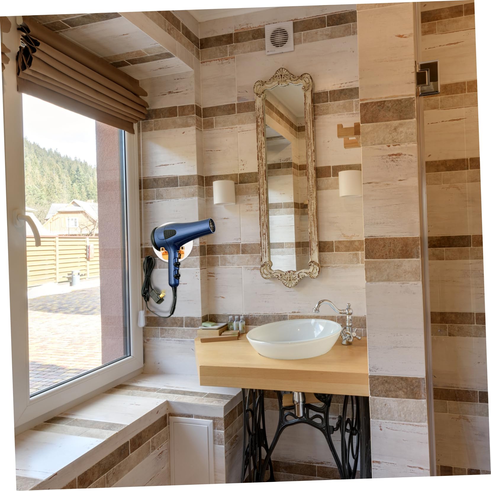 Soporte para secador de pelo, estante de almacenamiento montado en la pared para secadores, diseño de ahorro de espacio, fácil instalación, organizador de baño para herramientas para el cabello, 1