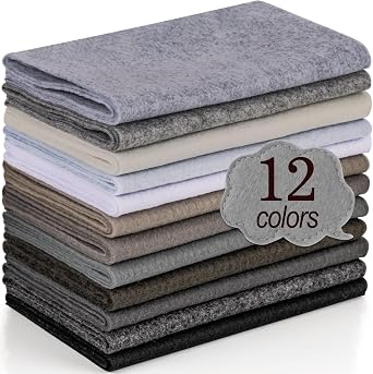XSEINO 12 Rolls 8"x35"20.5x90cm 1.4mm Thick Soft Felt Fabric Sheet 12 Assorted Black White Gray Series Colors Felt Pack for DIY Craft Sewing Squares Nonwoven Patchwork