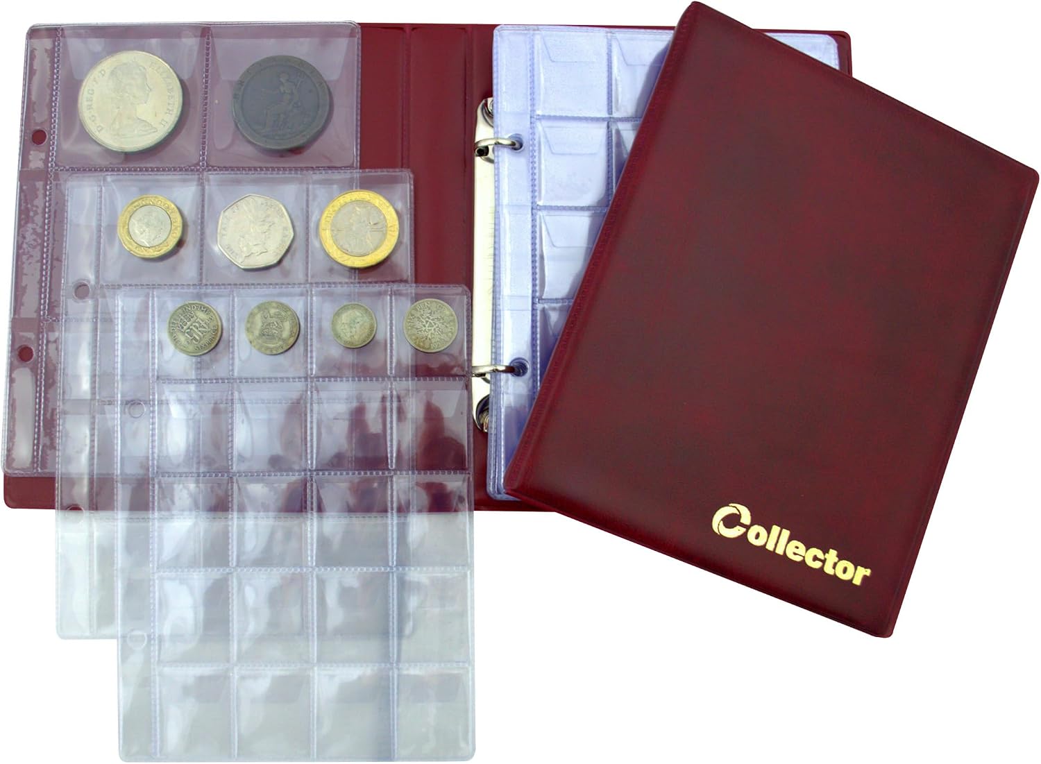 COLLECTOR - Coin Album Holds 126 Coins in Various Sizes from Small to Large Coins Red