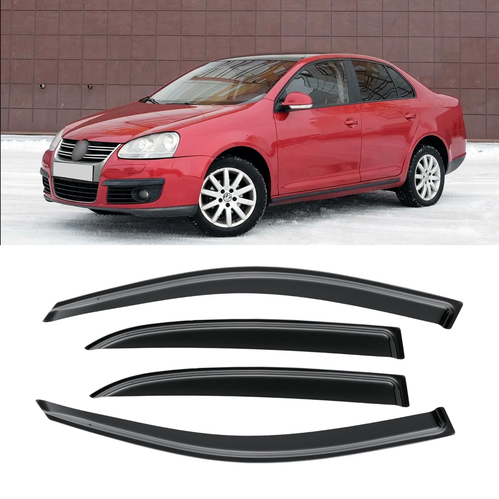 Window Visor for Volkswagen VW Jetta 2006-2010, Out-Channel Rain Guards Shields Vent Deflector Shade Wind Dark Smoke 2007 2008 2009, Tape-On Outside-Mount, 4PCS