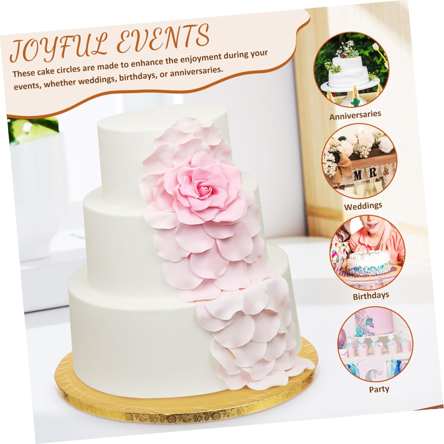 10pcs Gold Paper Cake Drums Round Corrugated Cake Boards for Tiered Wedding Sturdy Display Bases for Events and Bakeries Elegant Design for Presentations