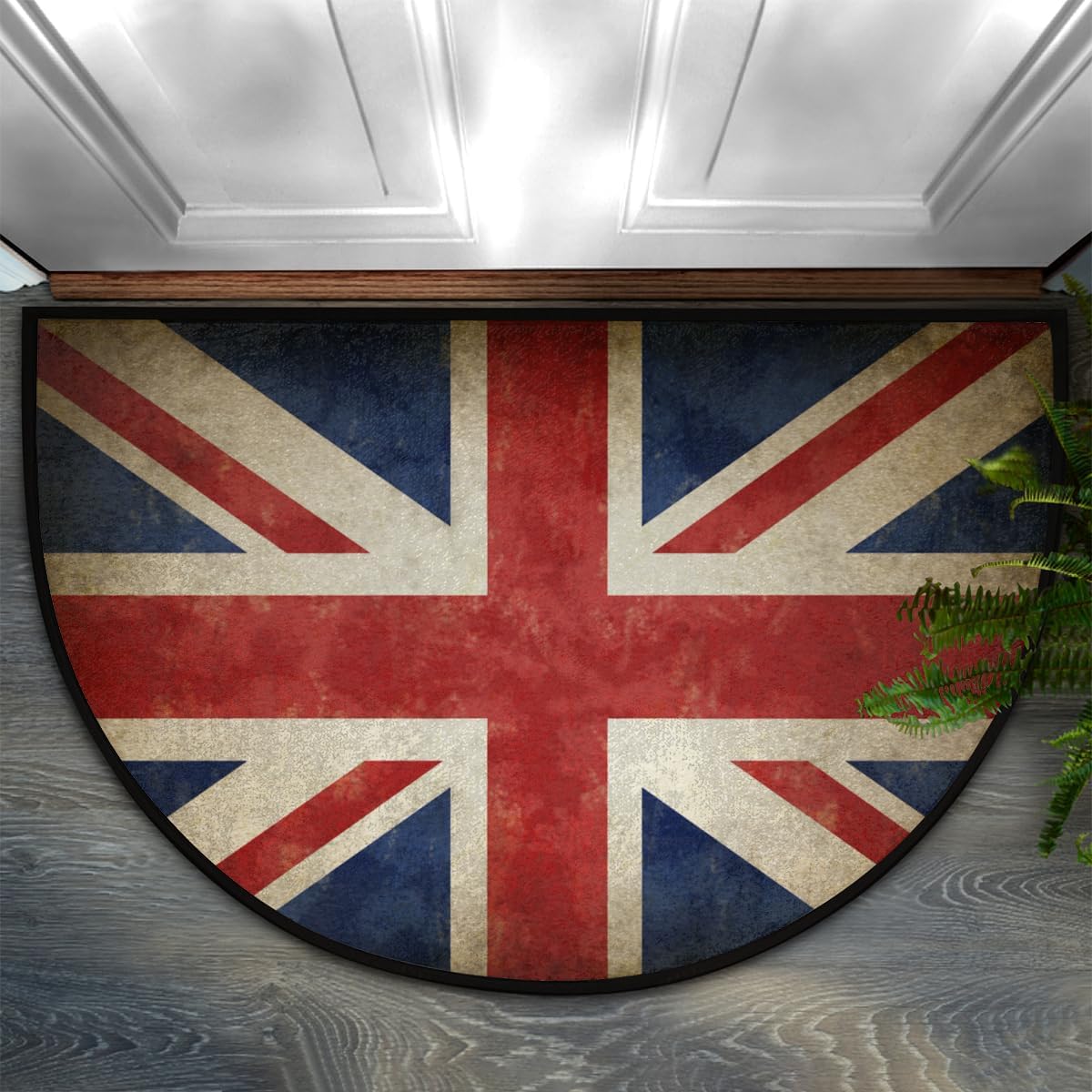 Half Round Door Mat Flag British Retro Non-Slip Soft Semi Circle Rug Washable Half Moon Welcome Entrance Doormat for Outdoor Indoor Floor Indoor Bedroom Bathroom Home Kitchen Decor