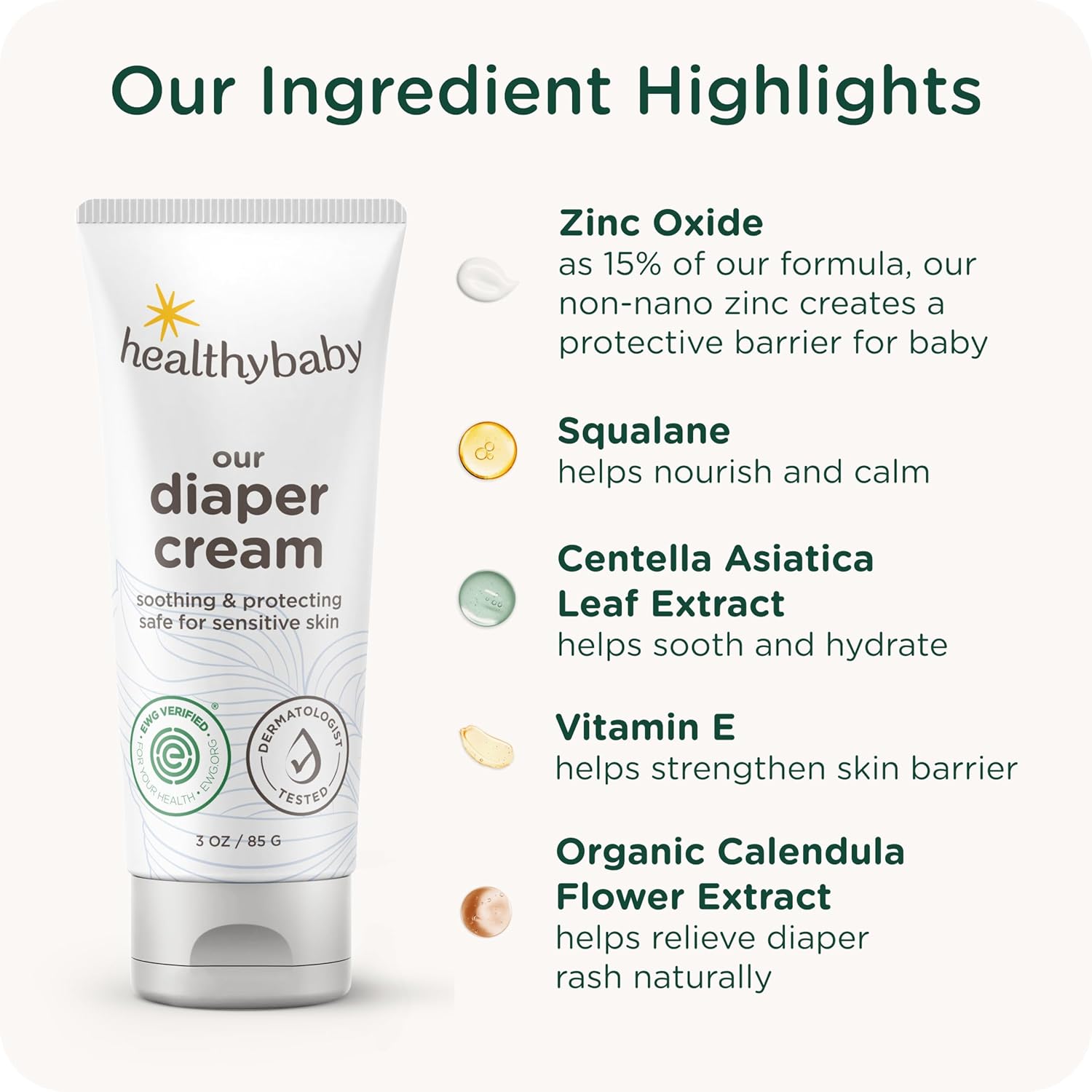 HealthyBaby Our Diaper Cream | Hypoallergenic Zinc Oxide & Squalane Diaper Cream | Fragrance Free, EWG Verified + Non-GMO, 3 oz - Image 5