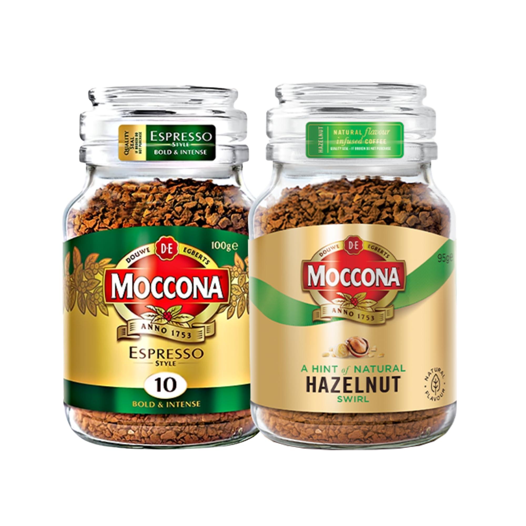 Moccona Espresso + Hazelnut Instant Coffee - 195g (Pack of 2)| Imported Coffee | Premium Arabica & Robusta Blend | Freeze-Dried | Bold & Strong Flavor