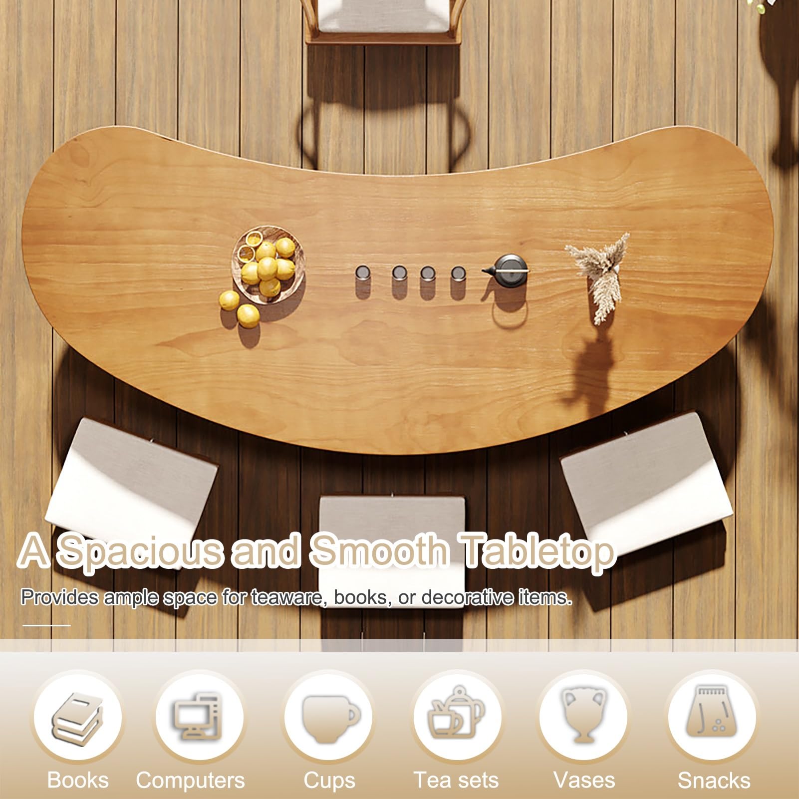 Tavolino da pavimento giapponese in legno massello, tavolino da pavimento giapponese, legno ecologico, per soggiorno, meditazione, sala da tè, sala da pranzo in stile tatami (200 * 60 * 35 cm/78,7