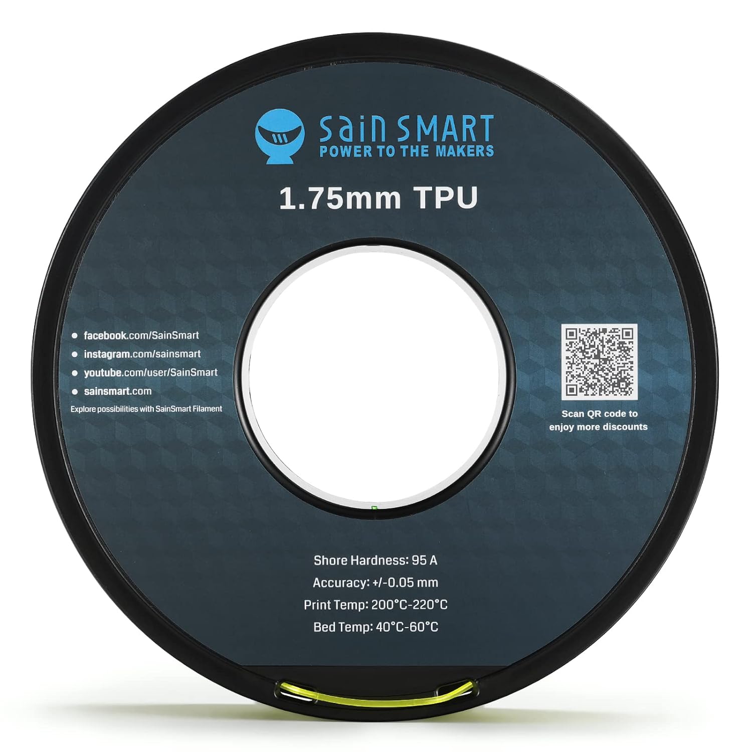 Crazy Clearance SainSmart - 101-90-160 Yellow Flexible TPU 3D Printing Filament, 1.75 mm, 0.8 kg, Dimensional Accuracy +/- 0.05 mm