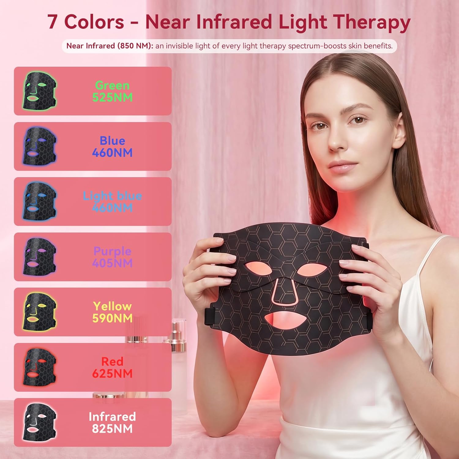Red Light Therapy Mask for Face - FDA-Cleared Portable LED Mask with 7 Colors & Near-Infrared, Remote & 3 Timers, Comfort Eye Pads for Anti-Aging, Wrinkles, Acne, Cordless for Home Travel