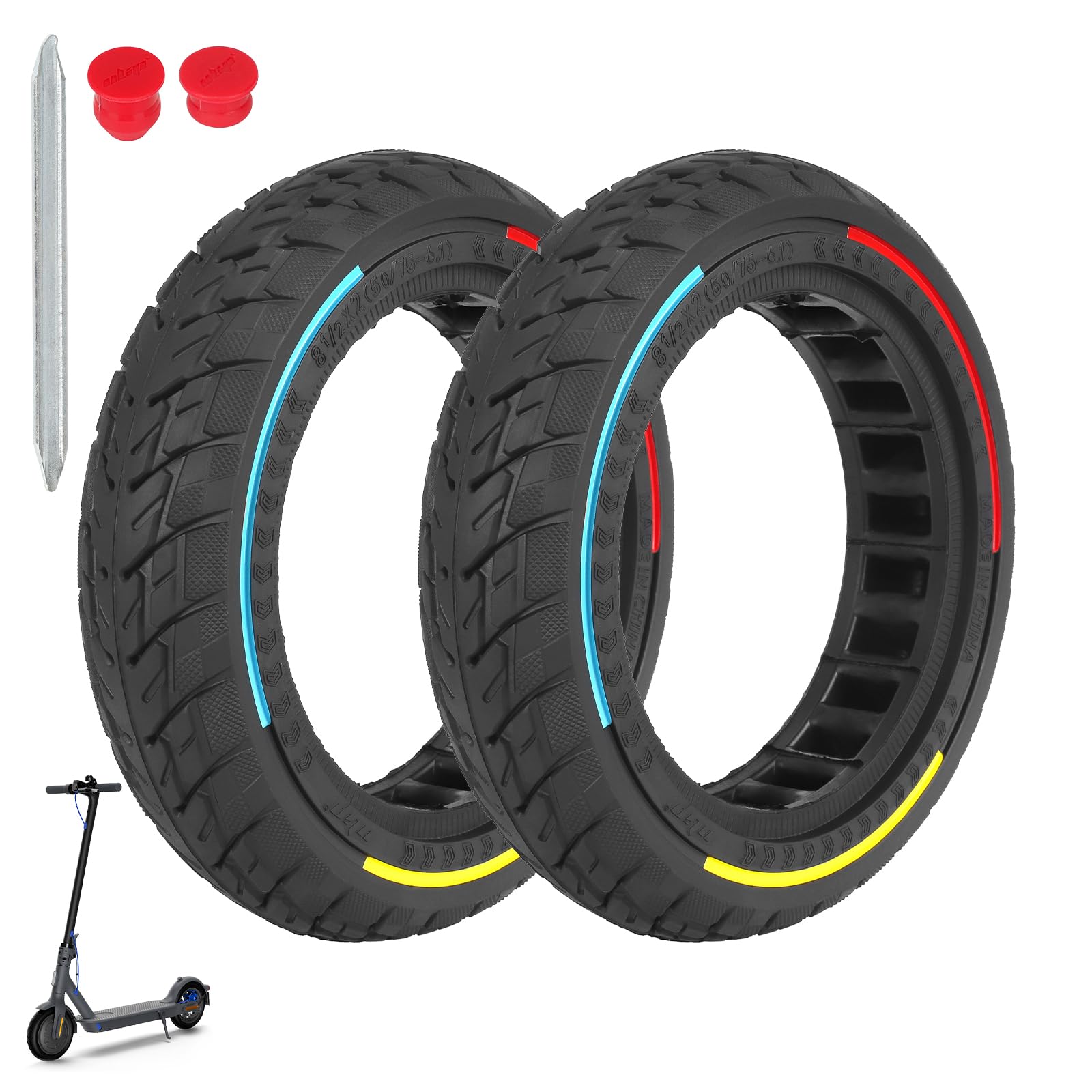 ulip 8.5 x 2 Scooter Solid Tire 8.5 inch Rubber Tire 50/75-6.1 Front and Rear Wheels Replacement for Gotrax GXL V2 Hiboy S2 Pro Xiaomi M365 Pro Pro2 1S MI3 AOVOPRO ES80 and 8.5 inch Scooters (2PCS)