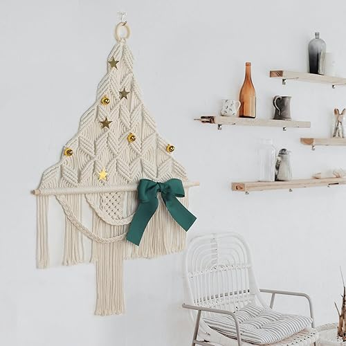 Miniatura 3 de Árbol de Navidad de macramé, tapiz bohemio para colgar en la pared, adorno de Navidad para dormitorio, sala de estar, apartamento, dormitorio,