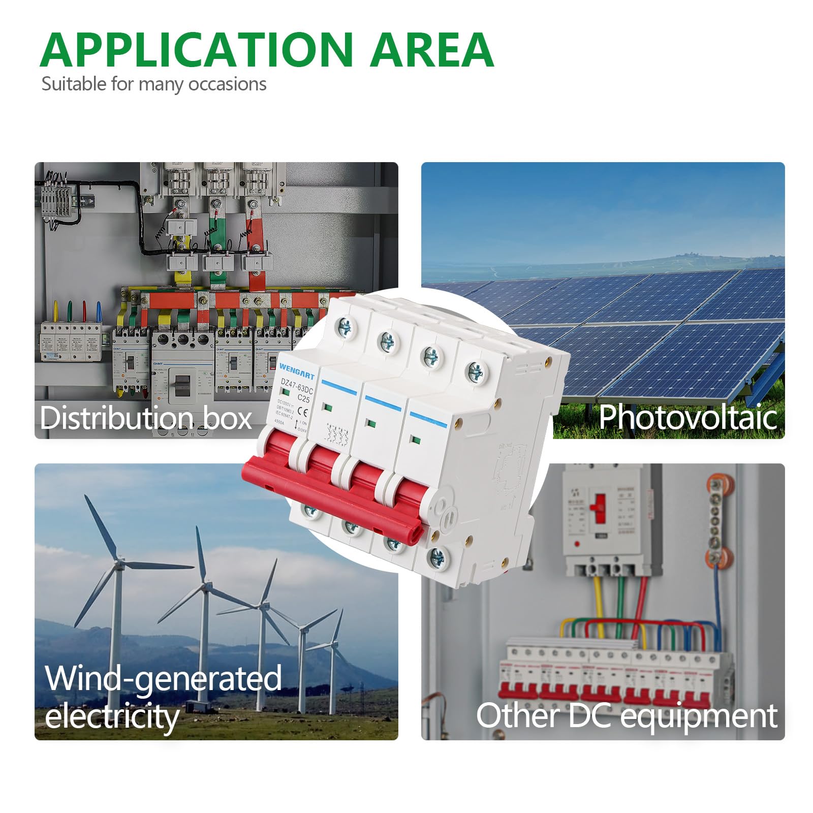 Wengart Interruttore Magnetotermico DC 4 Poli, 1000V 25A, Sezionatore Fotovoltaico per Alta Tensione, Protezione Stringa Solare e Batterie, Interruttore Automatico Professionale per Impianti Off-Grid