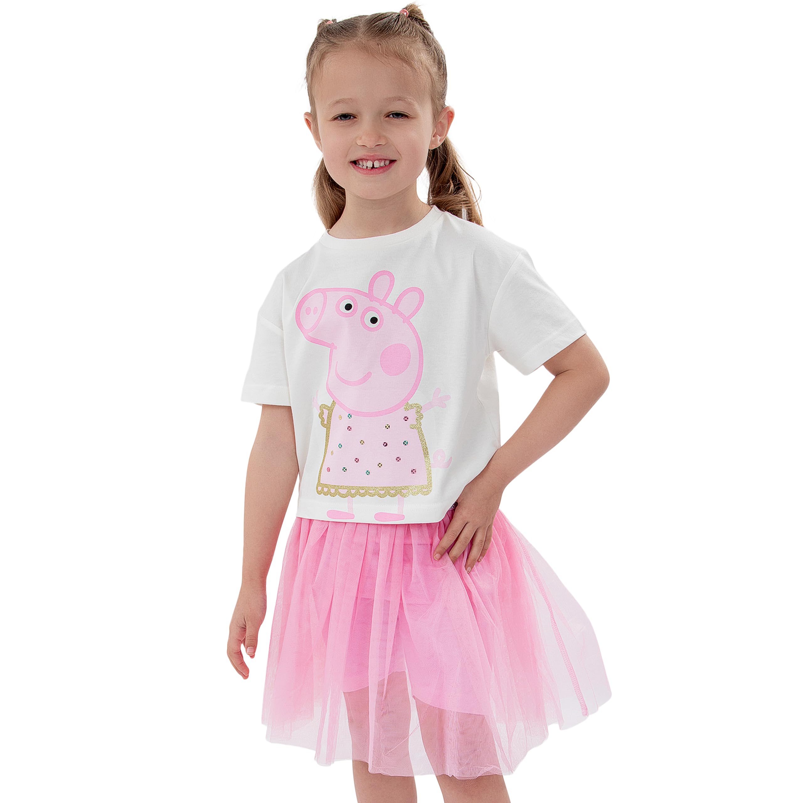 Peppa Pig Maglietta Ragazza E Gonna, Set 2 Pezzi Maglia E Gonna Tulle Bambina, Set Vestiti Bambina