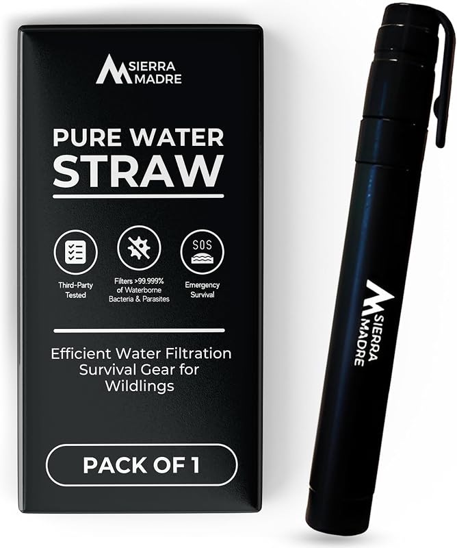 Water Filter Straw, 264 Gallons Capacity, Lightweight, Pack 1 | 2-stage filtration • 400 mL/min flow rate • BPA-free ABS shell • Pocket Sized • 5-year shelf life • Third Part Tested
