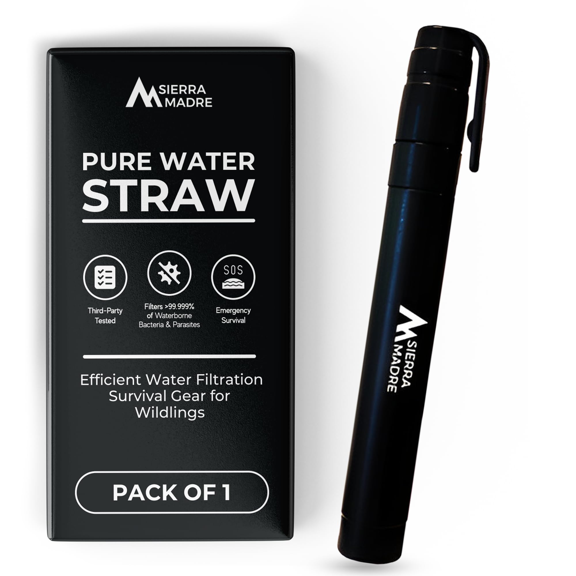 Sierra Madre Pure Water Straw – 264 Gallon Water Filter Purification for Backpacking, Camping, Hiking, Travel - Perfect for Preparedness Survival Gear & Supplies - Portable & Lightweight (Pack 1)