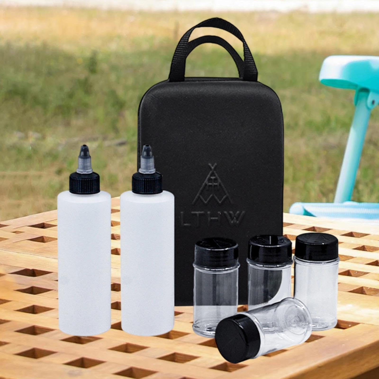 Fenteer Contenedor portátil para condimentos a Prueba de Fugas para Acampar con Estuche de Transporte, Botellas de, Recipiente portátil para condimentos, Style a