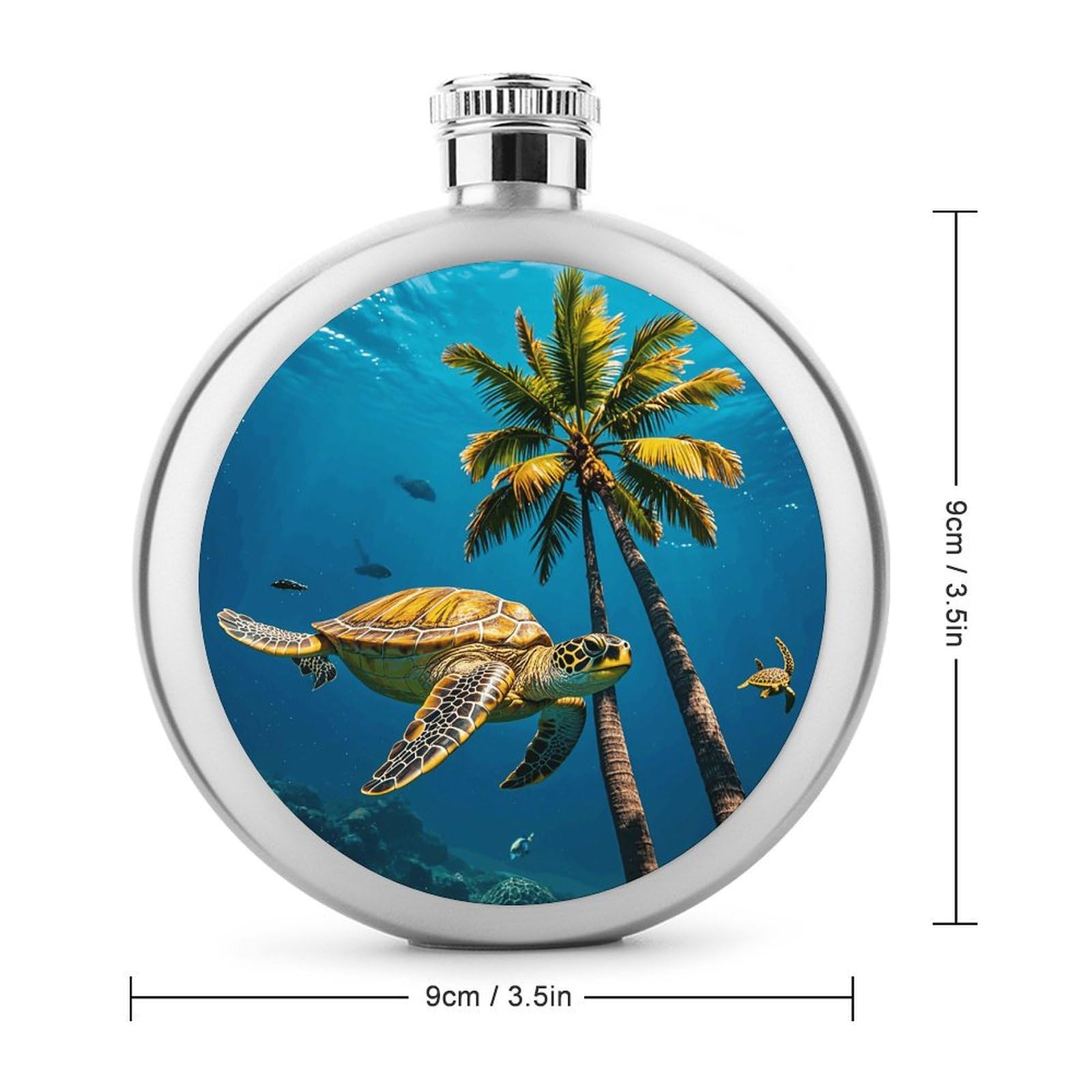Stainless Steel Wine Bottle Liquor Container Palm Trees And Sea Turtles Diving Underwater Print Leak Proof Hip Flask Durable for Camping Hiking Travel Festivals