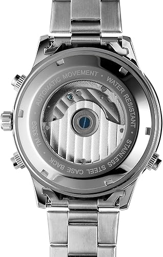 Miniatura 4 de FORSINING Reloj de pulsera de acero inoxidable con calendario original Tourbillion automático para hombre, Azul y plateado, Automático de bobinado