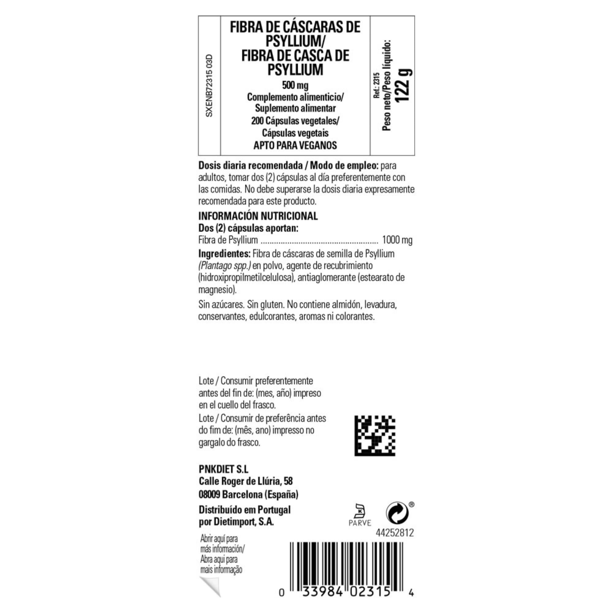 Solgar | Fibra de cáscaras de Psyllium 500 mg | Ayuda a la Digestión | 200 Cápsulas Vegetales