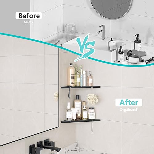 Miniatura 7 de Estante esquinero de baño de 10 pulgadas, paquete de 2 estantes de ducha empotrados, estante de acero inoxidable SUS304 triangular, sin perforación,