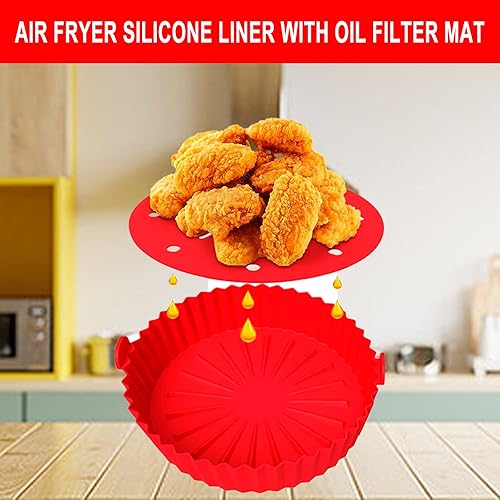 Miniatura 2 de MEKAFU Forro de silicona para freidora de aire freidora de aire de 95 pulgadas olla de silicona con alfombrilla de filtro de aceite y manoplas cesta