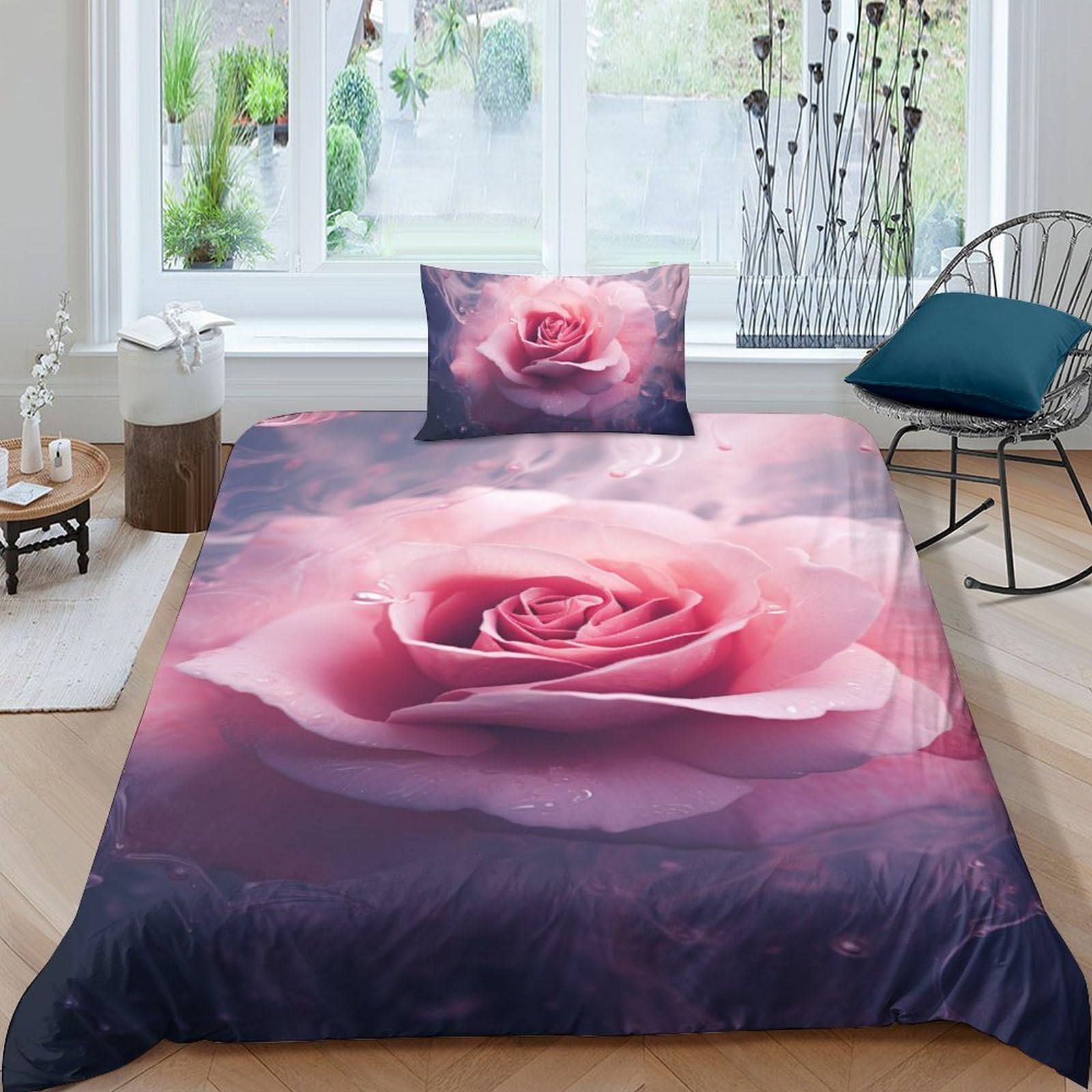 Housses de couettes single enfant rose avec parure de lit 3D 135x200cm