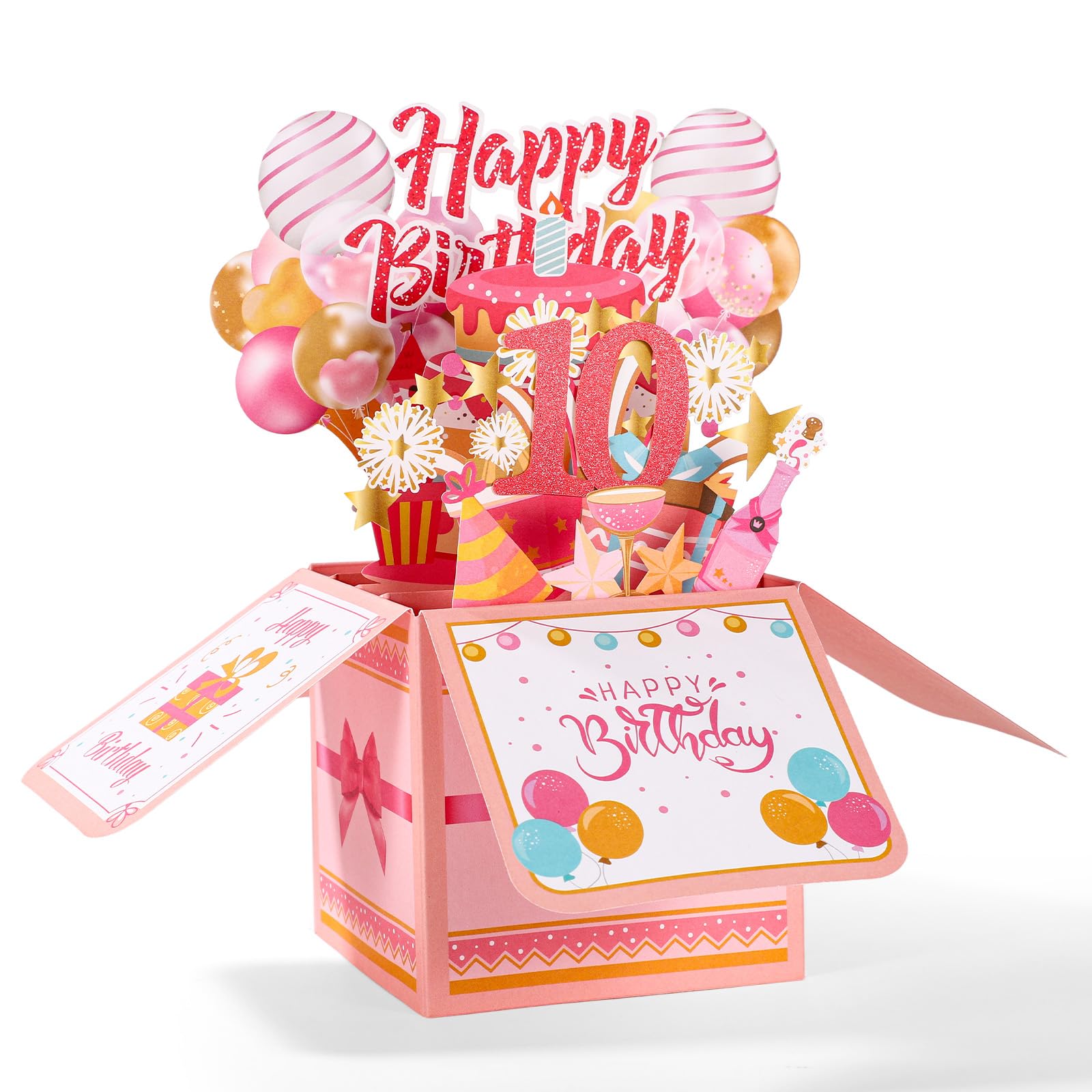 Happy Birthday Pop up Card, Colorful Happy Birthday 3D Greeting Card with Envelope Creative Gift Anniversary Party Decoration Keepsake for Daughter Sister Friends Girls (10th) — image 1
