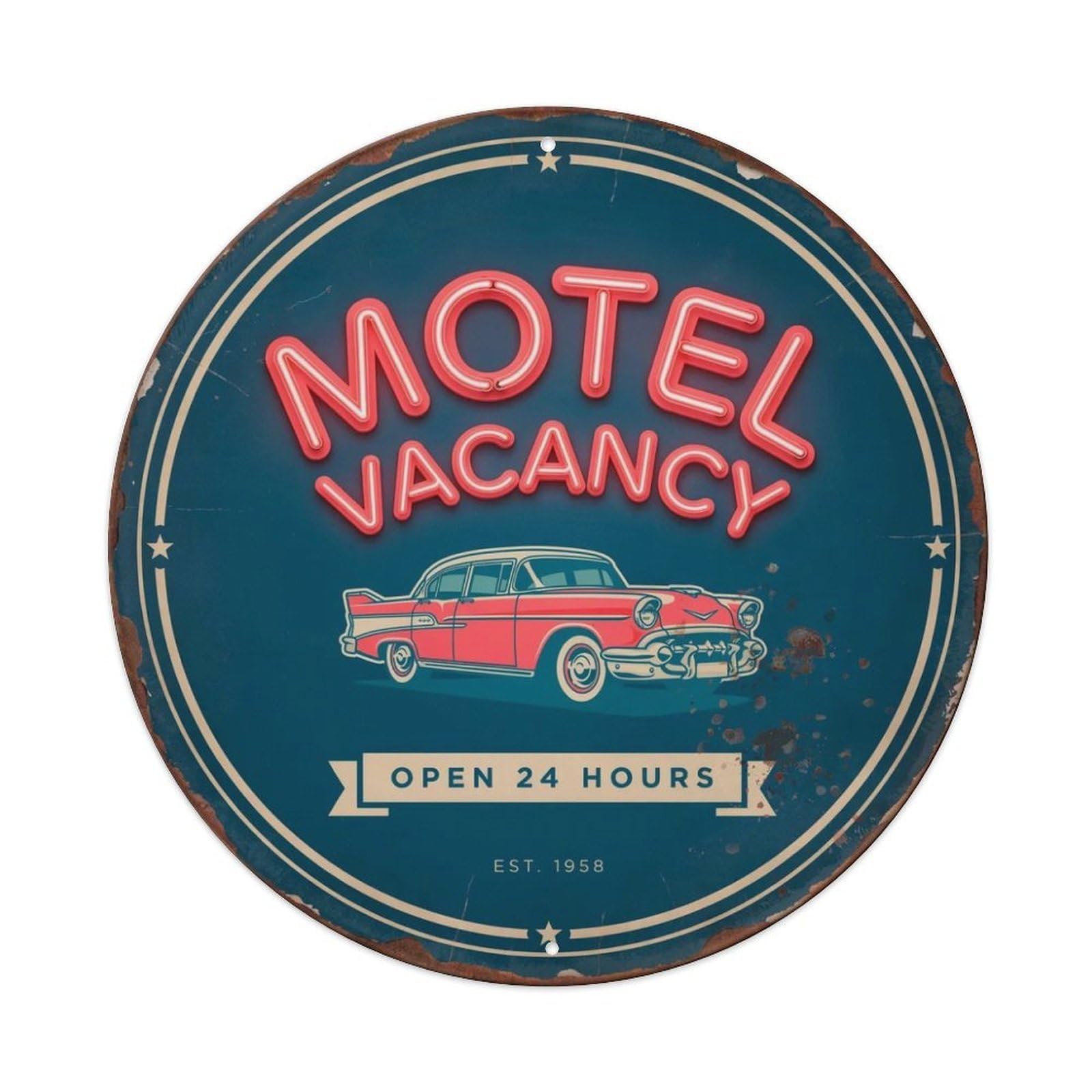 Motel Vacancy Retro Roadside Metal Tin Sign Plaque