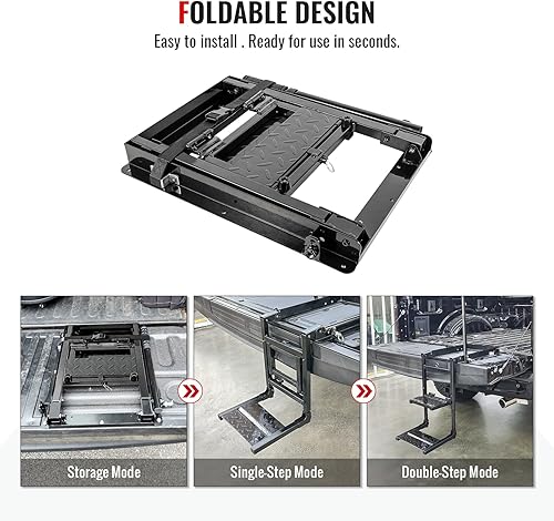 Miniatura 5 de Escalera plegable para puerta trasera de camioneta, escalón retráctil para puerta trasera de camión con pasamanos telescópicos, pedales anchos para
