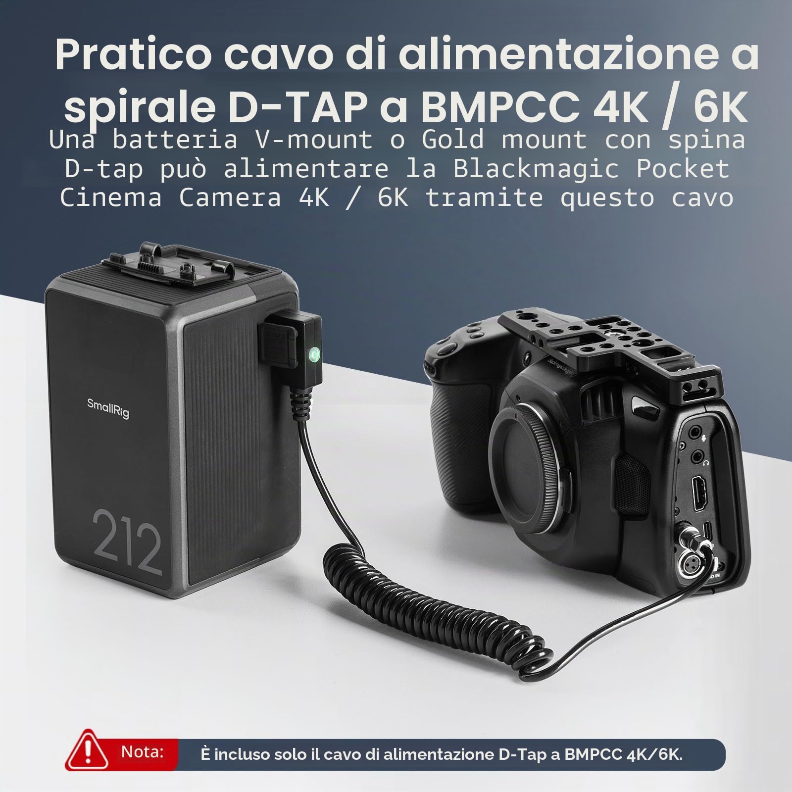 SMALLRIG D-TAP Cavo di Alimentazione a Spirale per Blackmagic Pocket Cinema Camera 4K / 6K per Batteria V Mount/Gold Mount, Weipu SF6 2 pin Femmina a P Tap, Lunghezza 15"-47" - 4761