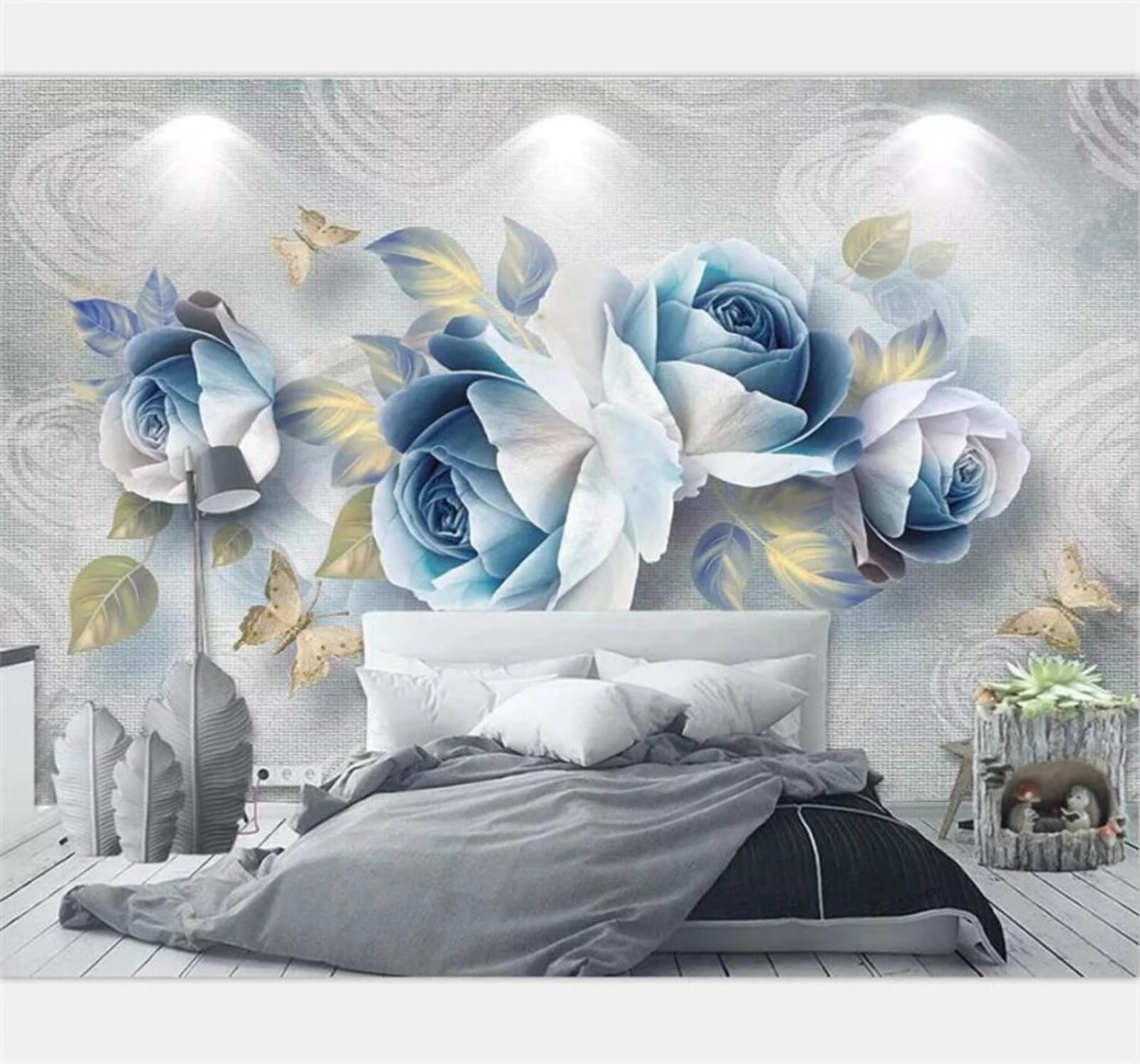 Wallpaper-3D-Xlm 400Cm×280Cm(B×H) Vintage Minimalist Embossed Roses Butterflies 3D Wallpaper Easy Install Feature Office Living Room Sofa Bedroom Tv Background Wall Decoration-400Cm×280Cm