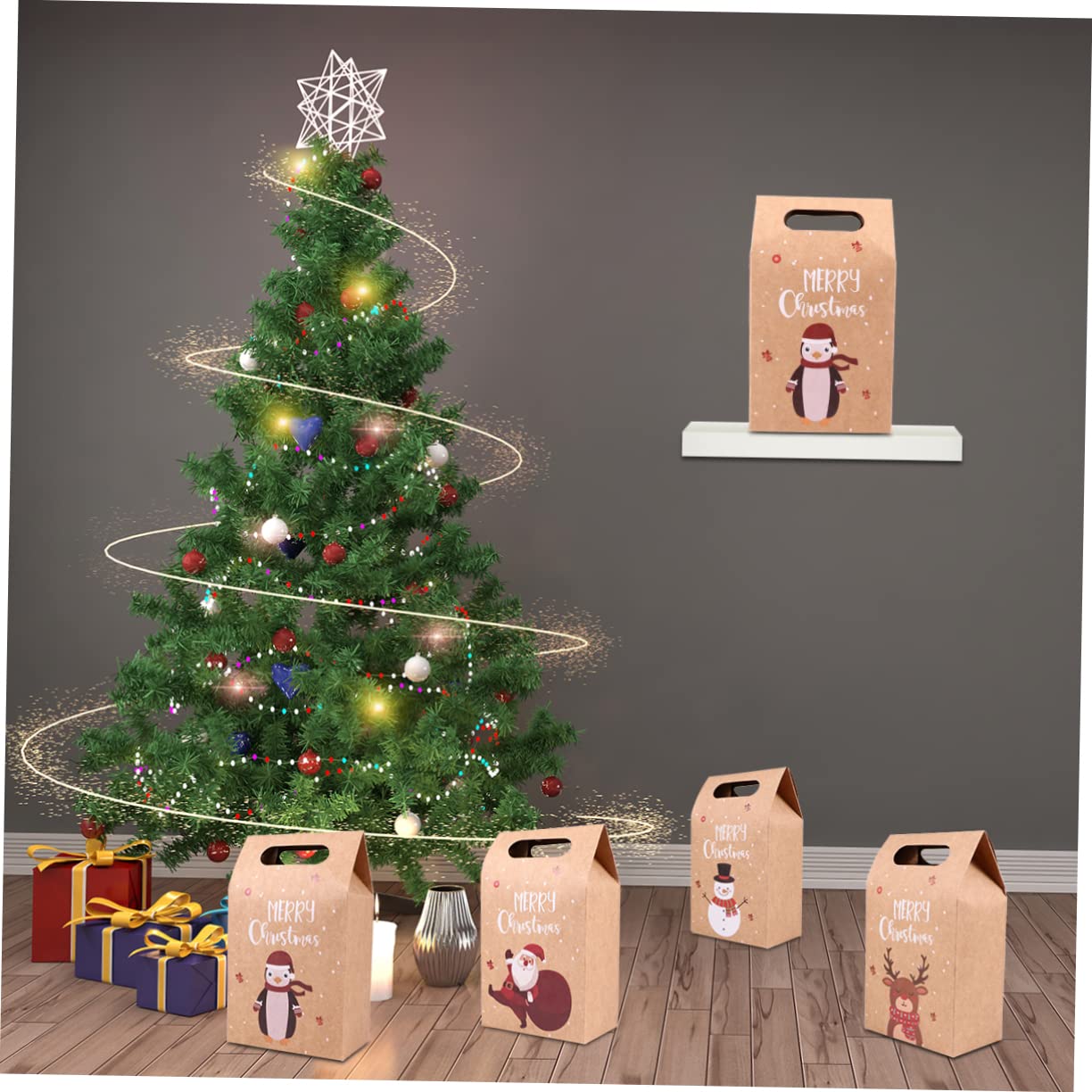 Beavorty 24 Piezas Bolsa de Obsequio Navideña de Manzana Bolsa de Papel Kraft para Galletas de Dulces Navideños