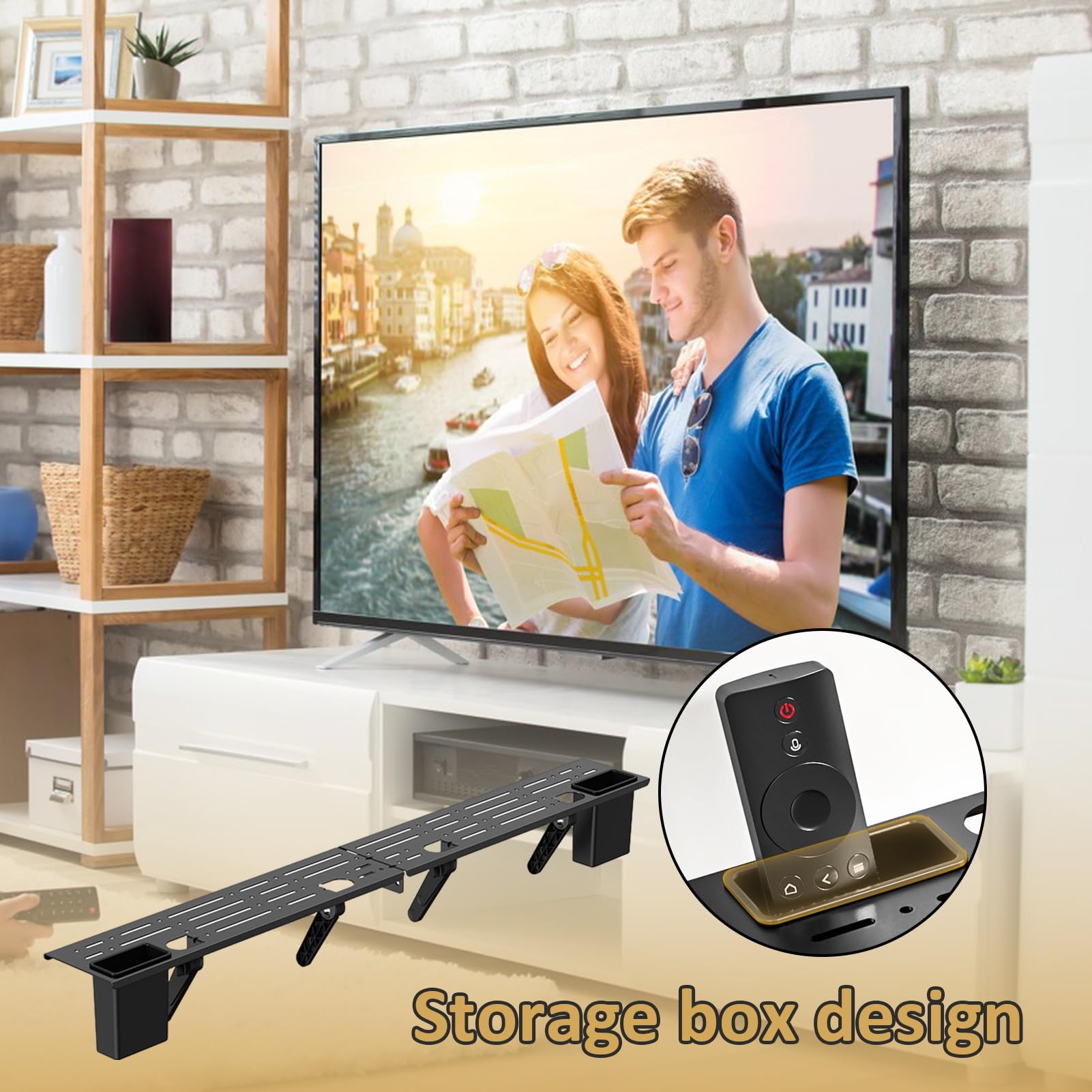 Monitor Top Storage Rack - Scaffale TV da tavolo, supporto per staffa per punzonatura gratuito, supporto per schermo regolabile, organizer per dispositivi multimediali | Configurazione Office Home