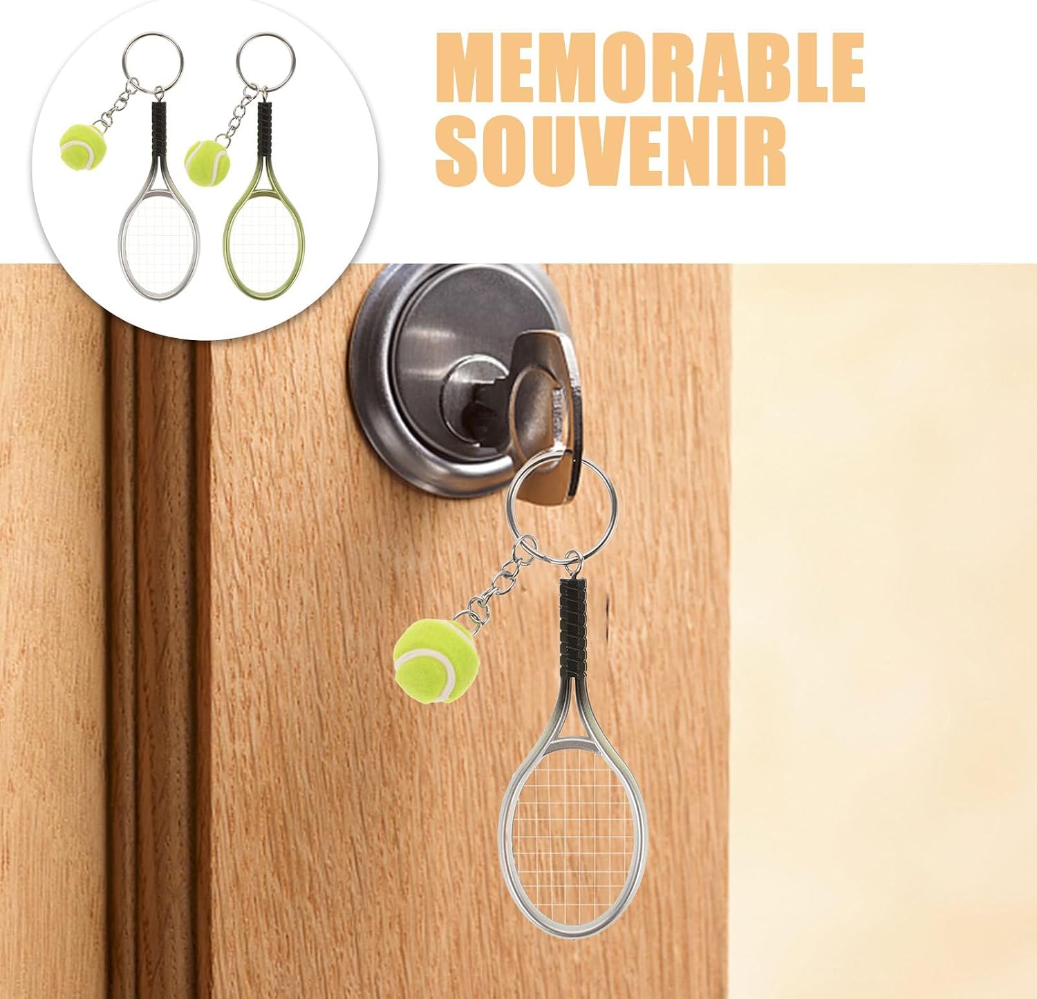 TOYANDONA 6pcs Mini Tennis Racket Keychain - Tennis Ball Keychain Sport Key Ring for Sports Lovers Theme Party Favors