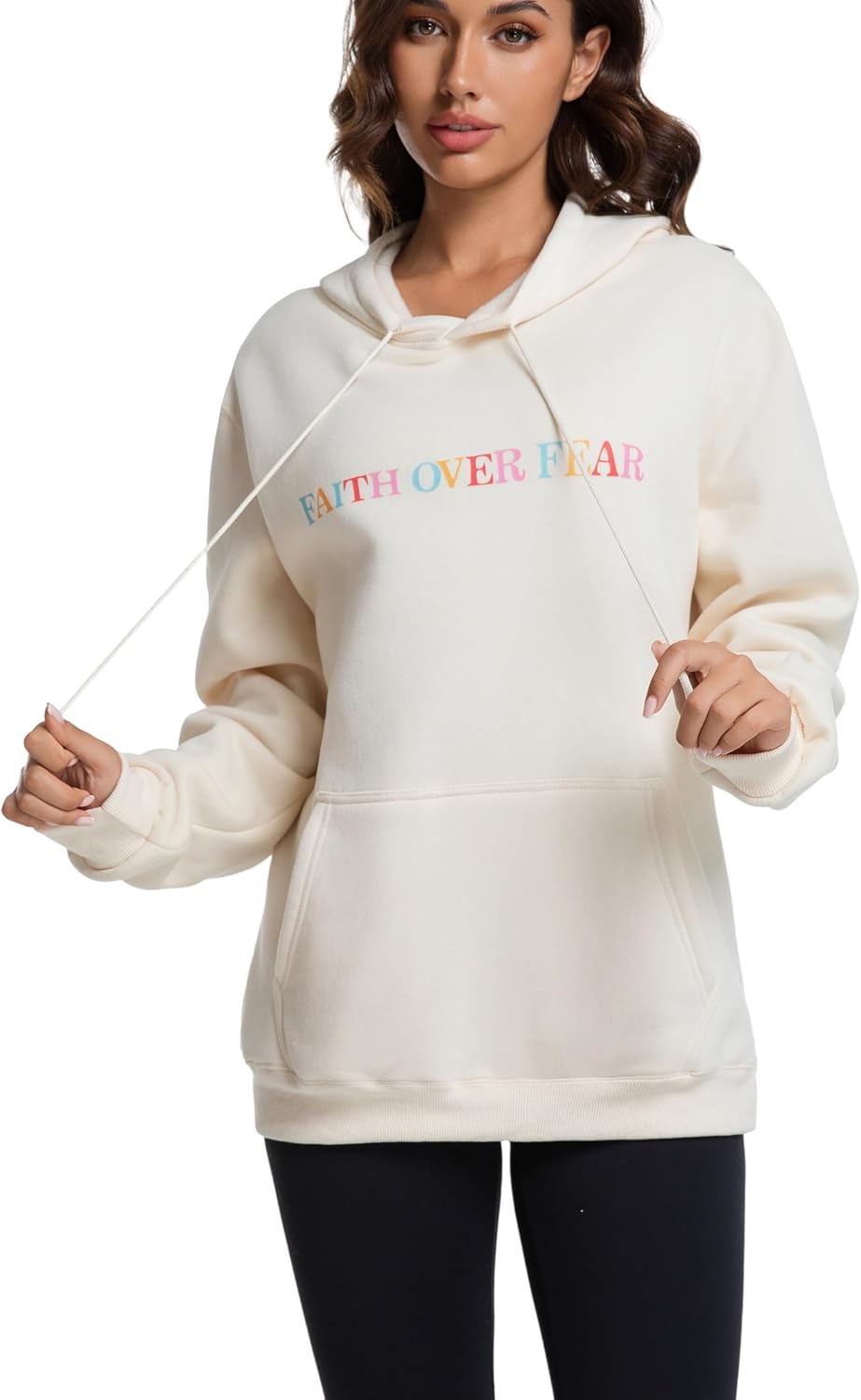 Faith Over Fear Hoodie Womens Christian Graphic Cute Hoodies Cotton Blend Sweatshirt Casual Tops - Image 5