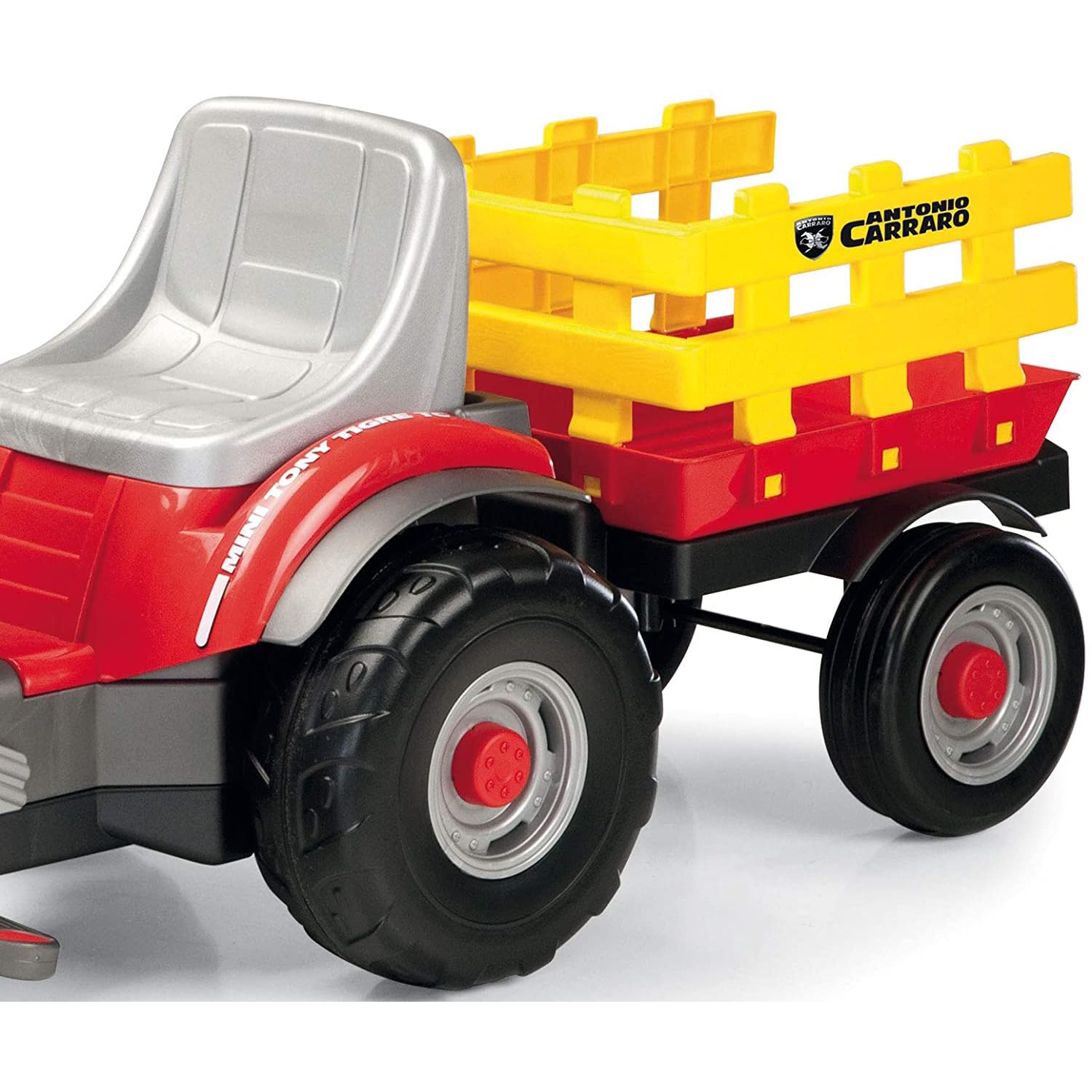 Peg Perego Mini Tony Tigre - Trattore a Pedali per Bambini dai 2 Anni con Rimorchio Rimovibile e Sedile Regolabile, Design Firmato Antonio Carraro