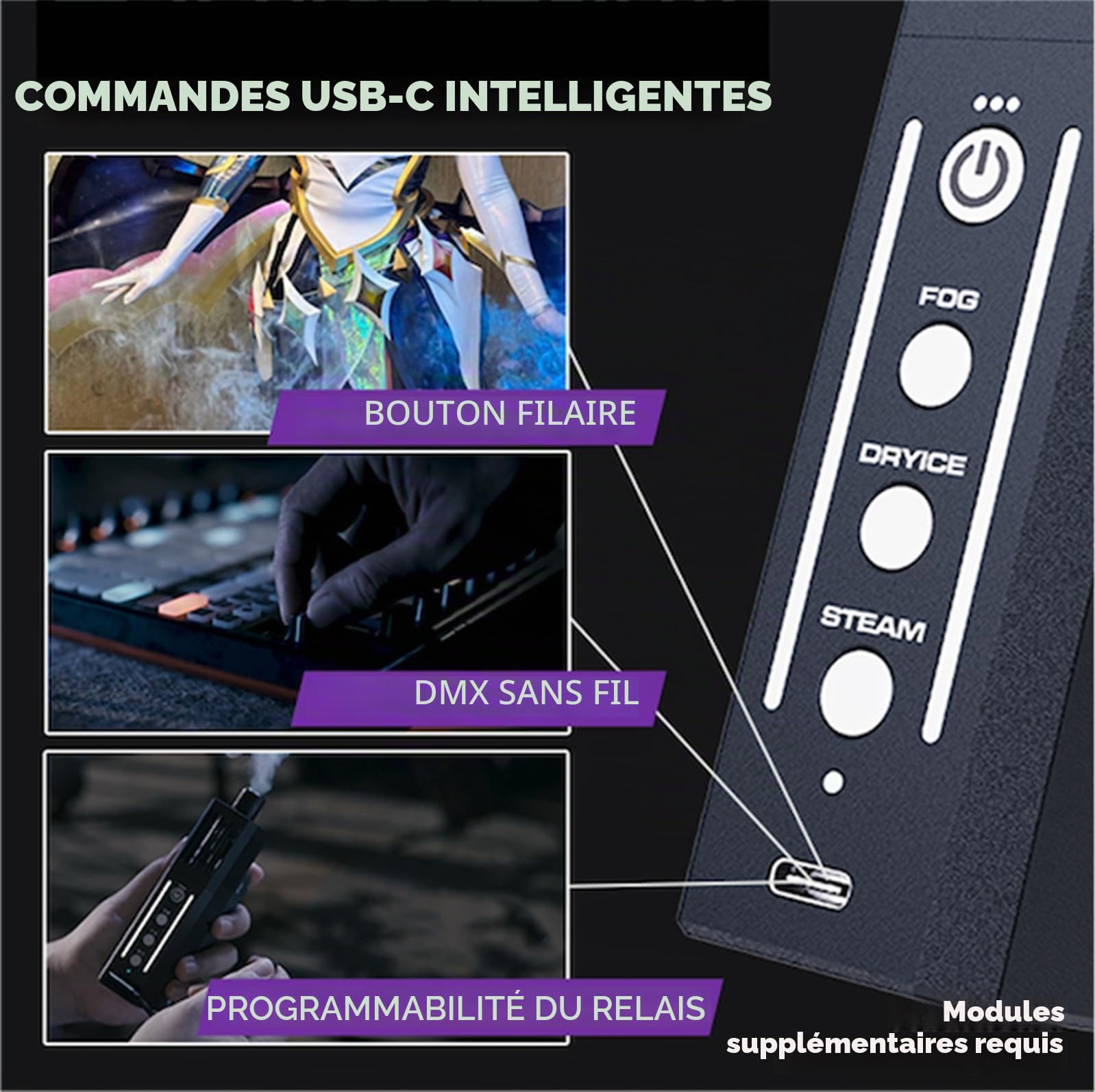 PMI SmokeNINJA PRO KIT Machine à brouillard portable avec temps d'éclatement prolongé, contrôle USB-C, effets de brouillard supérieur, vapeur et glace sèche pour utilisation en studio et événement