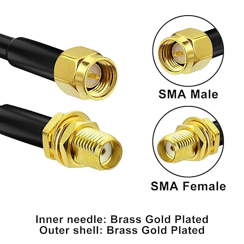 Miniatura 5 de YOTENKO Cable de extensión SMA de 10 pies + 5 piezas de conector coaxial SMA RF, cable coaxial SMA macho a SMA hembra RG58 de baja pérdida para