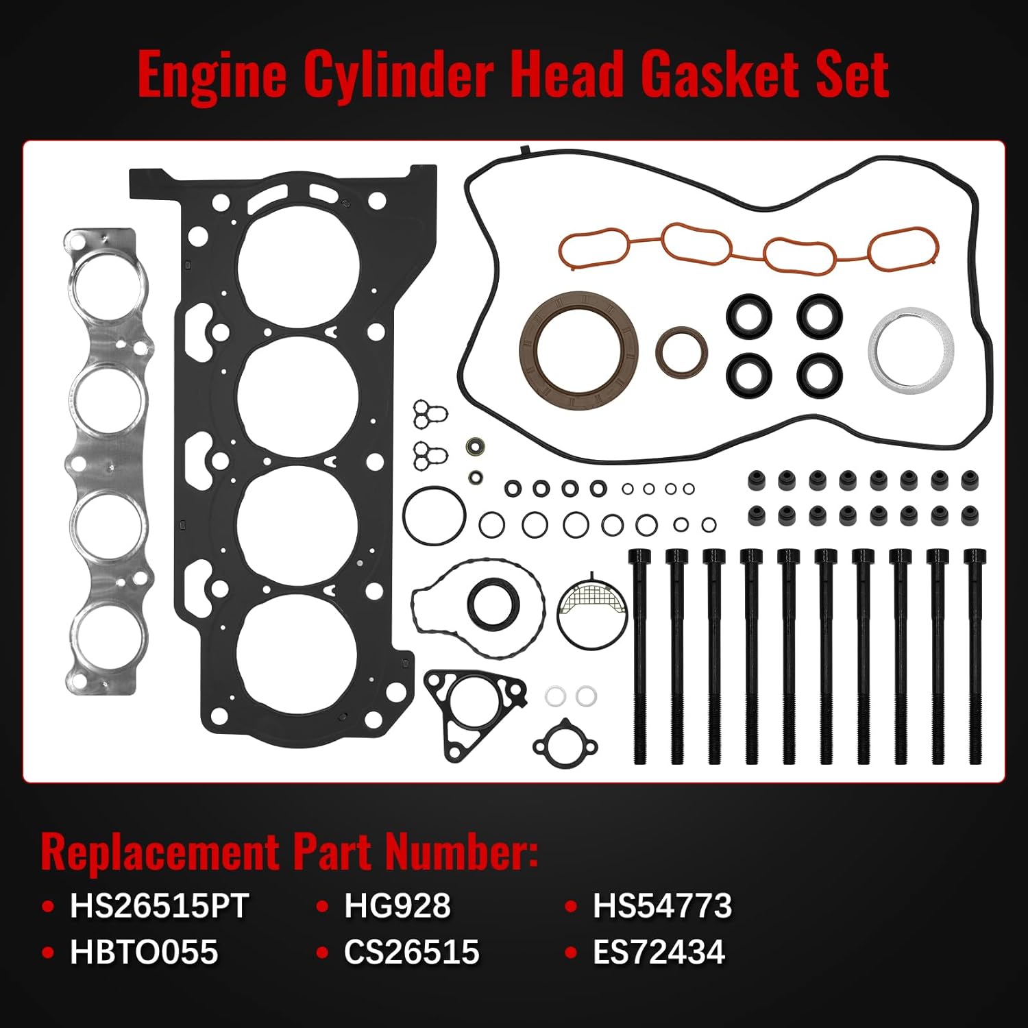 HS26515PT Head Gasket Timing Chain Kit with Head Bolts Water Pump Fit for Toyota Corolla 1.8L 2009-2015, for Matrix 1.8L 2009-2014, for Scion Xd 1.8L 2008-2014, Replace 13506-0T020, 13540-0T020
