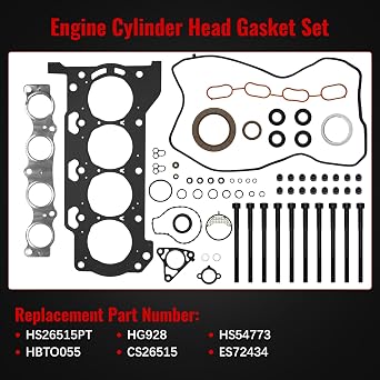 HS26515PT Head Gasket Timing Chain Kit with Head Bolts Water Pump Fit for Toyota Corolla 1.8L 2009-2015, for Matrix 1.8L 2009-2014, for Scion Xd 1.8L 2008-2014, Replace 13506-0T020, 13540-0T020