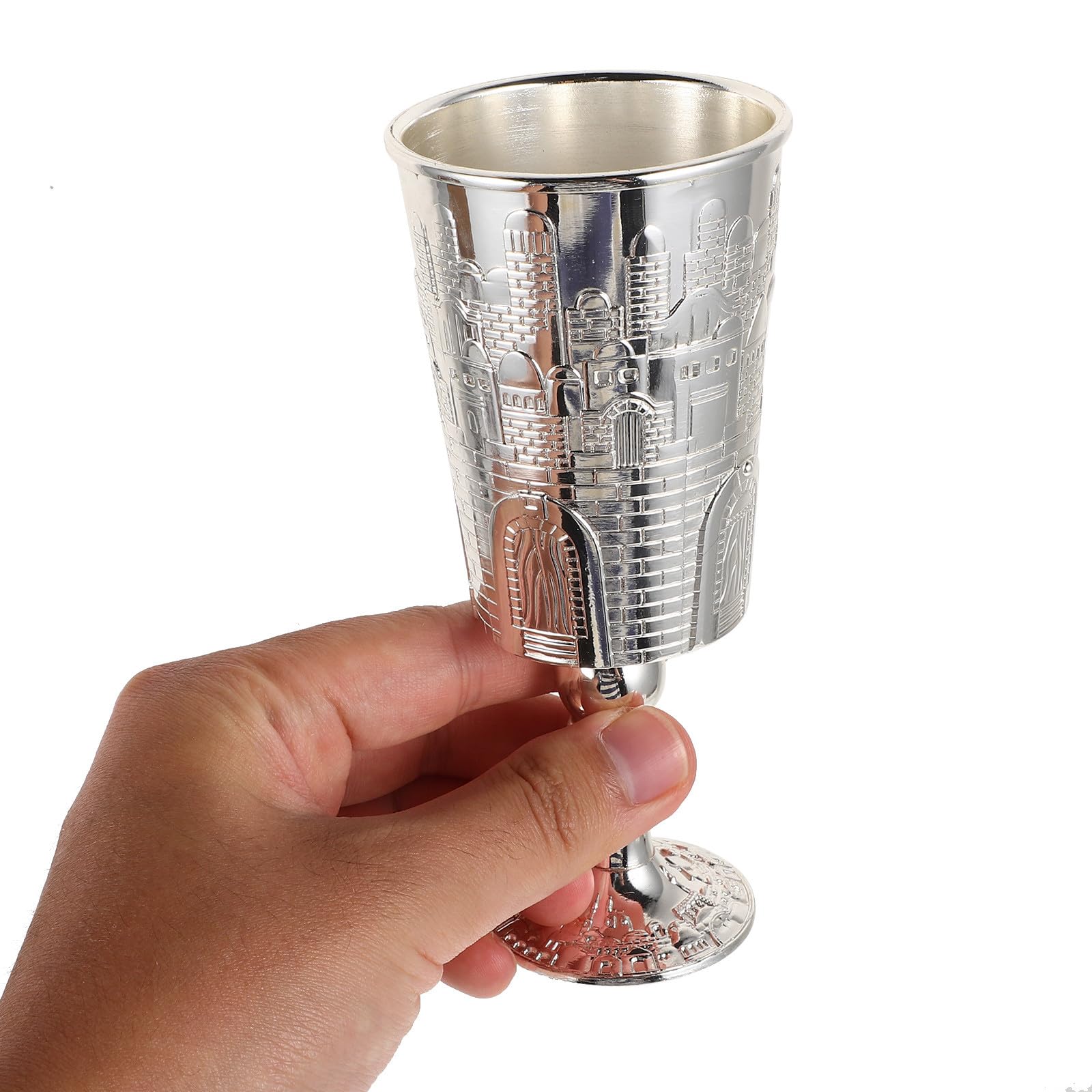 Set de Coupe en Alliage de Zinc Argenté Facile à Nettoyer avec Soucoupe Assortie Kiddouch Sainte Design Solide pour Shabbat et Fêtes Juives