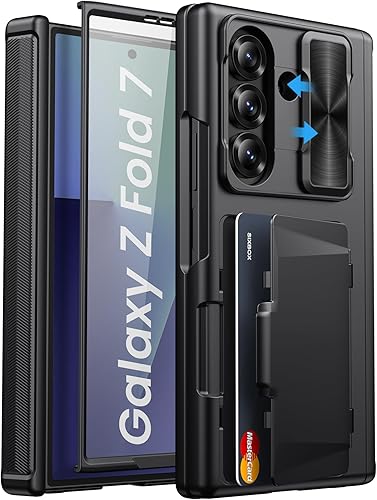 SIXBOX Funda para Samsung Galaxy Z Fold 7 con Portarjetas, Integrado y Protector de Pantalla y Protección de Bisagra y Cubierta Deslizante para