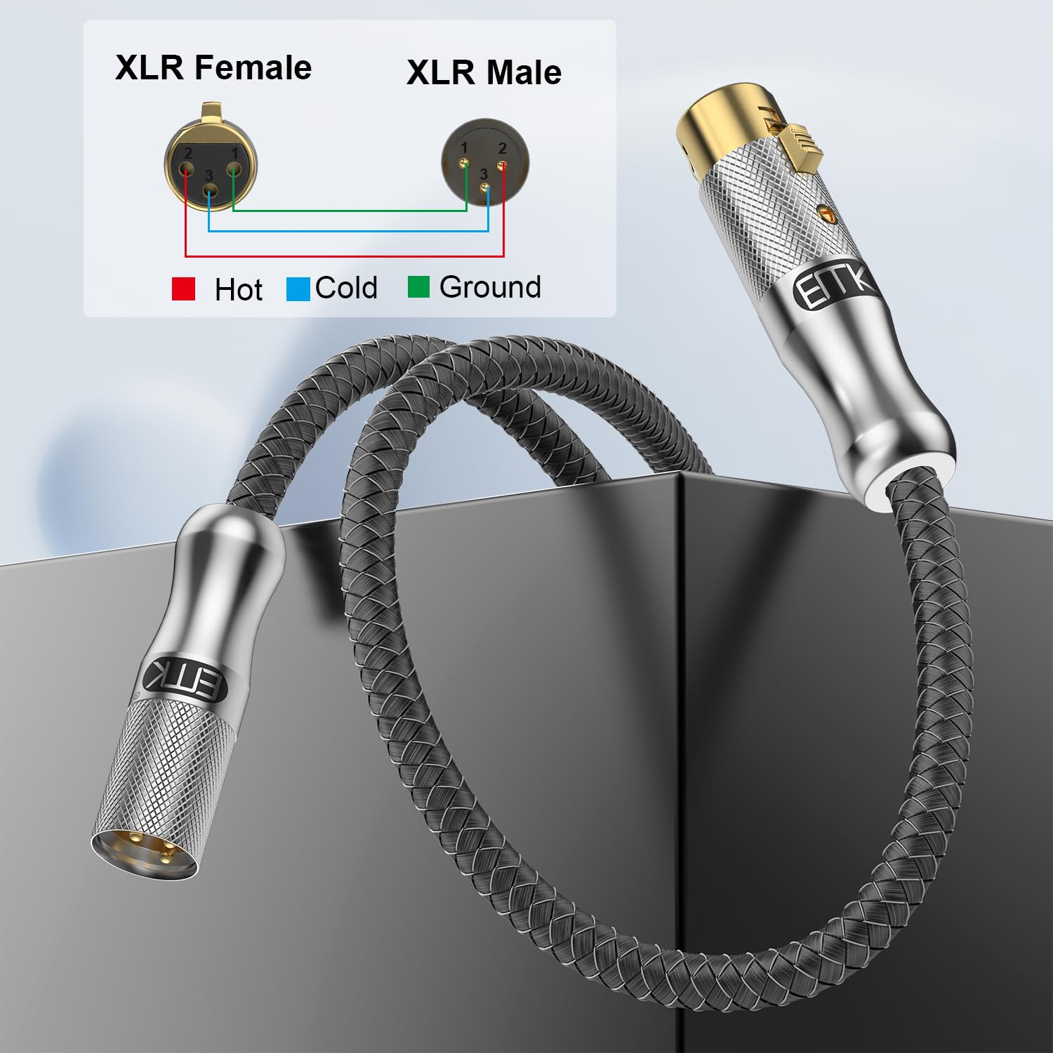 EMK XLR Microphone Cable XLR Male to XLR Female 3-Pin Balanced Mixer Speaker Cable Equalizer Mic Preamplifier Cable Compatible with Speaker Systems(10 Ft/3M - Image 3