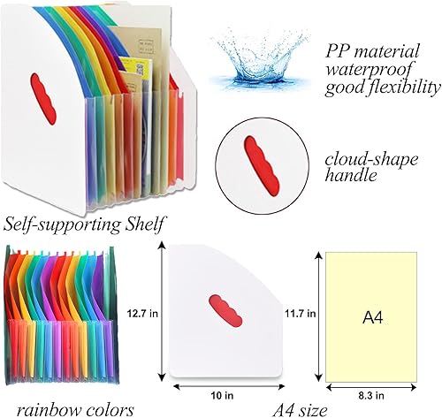 Miniatura 9 de Lemical 2 piezas de soporte de archivo expandible de escritorio, 13 bolsillos de arco iris, carpeta de archivos portátil A4, organizador de archivos