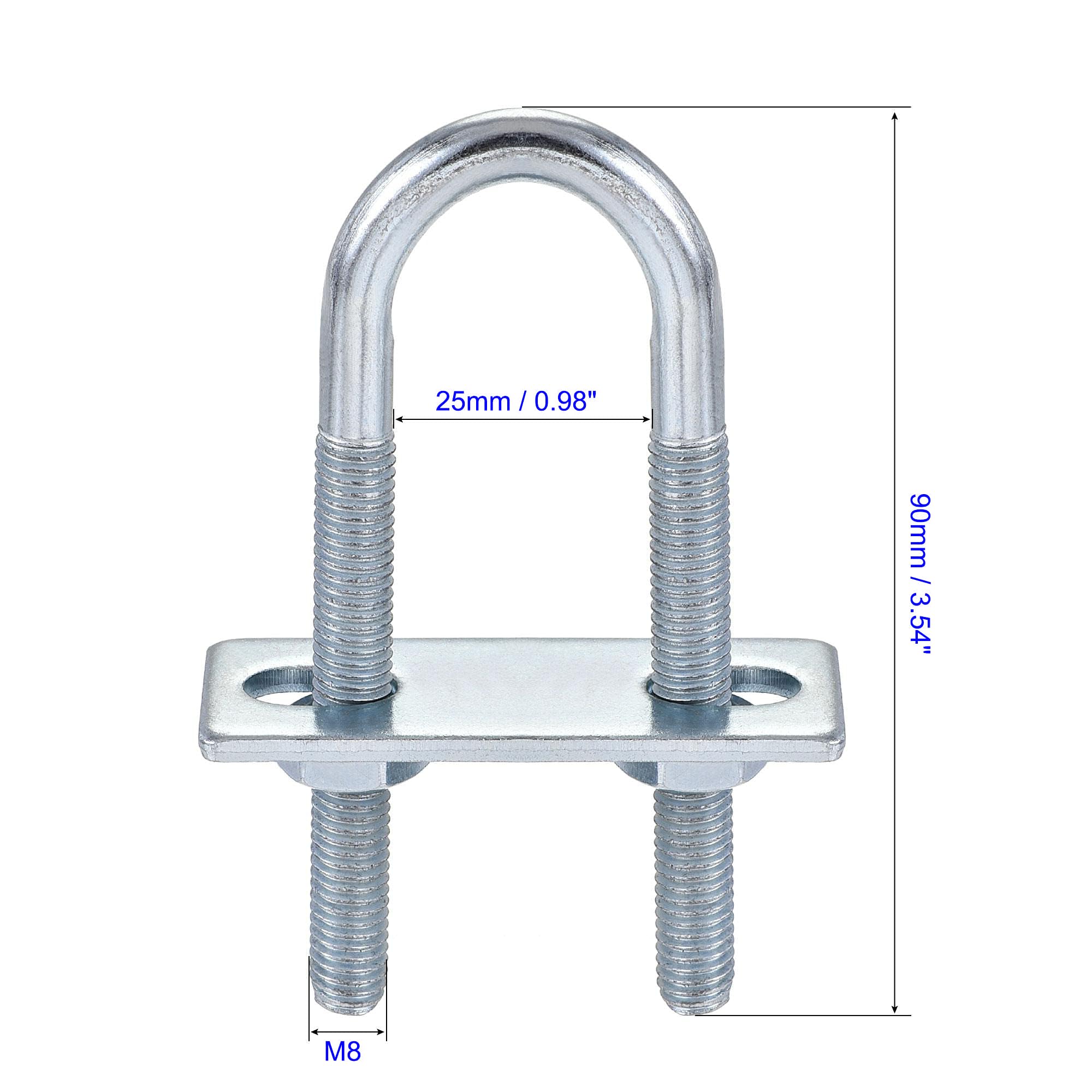 MACHSWON Round U-Bolt,4 Set Zinc Plated Alloy Steel M8 U Bolts 25mm(1") Inner Width 90mm Length with Nuts and Frame Plate for Automobiles Boat Trailer - Image 2