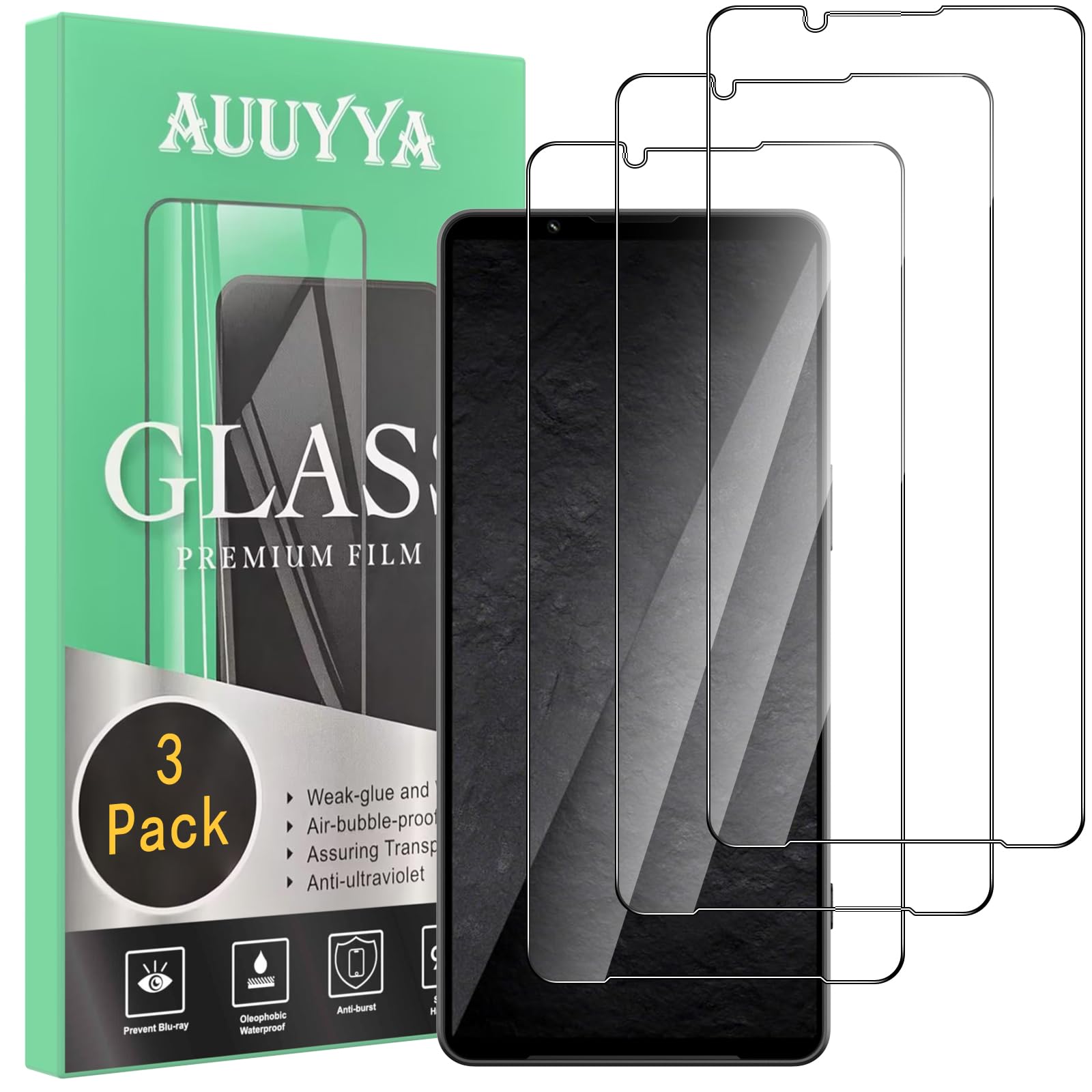 3 Pack for Sony Xperia 1 VIII Screen Protector Tempered Glass, Military Grade Shatterproof, Fingerprint Unlock, Bubble Free, Anti Scratch Protection Film for Sony Xperia 1 VIII, Case Friendly