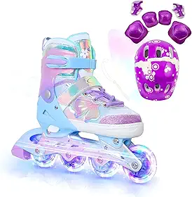 Patins Infantil 4 Rodas, Patins Quad, Patins Infantil Menina, Ajustável em 4 Tamanhos, com Bolsa e Kit Proteção