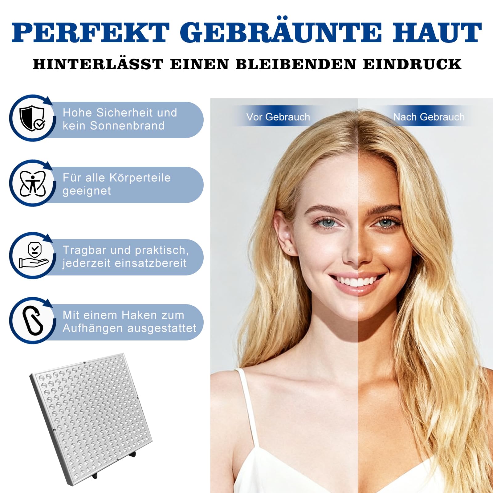 Lampe de bronzage solarium portable pour bronzage du visage à la maison lumière du jour pour le visage et le corps avec support réglable et crochets de suspension