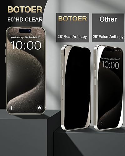 Miniatura 3 de BOTOER Protector de pantalla de privacidad para iPhone 15 Pro Max, paquete de 2 unidades, antiespía de vidrio templado privado antiarañazos,