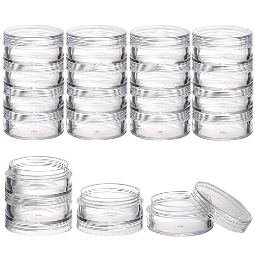 Miniatura 8 de Juego de 5 recipientes (20 piezas) apilables para cosméticos con tapas de rosca y etiquetas, tarros vacíos de plástico transparente de 0.35 onzas,